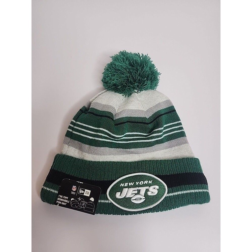 New Era New York Jets Green Grey Pom Beanie Hat Striped One Size NFL NY NEW